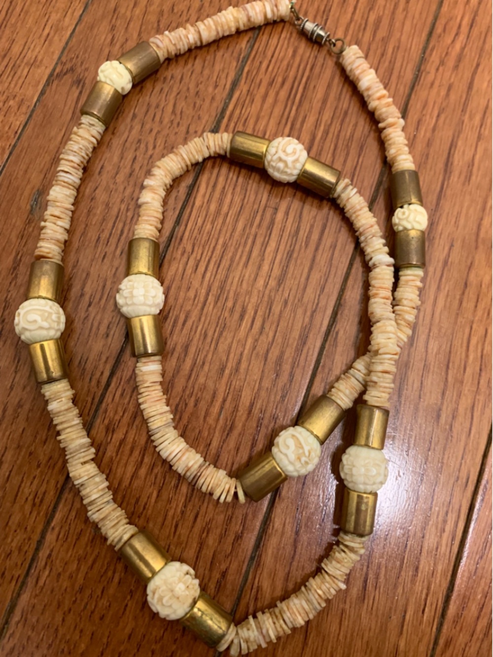 Artisan Made Boho Cream and Gold Bead Necklace